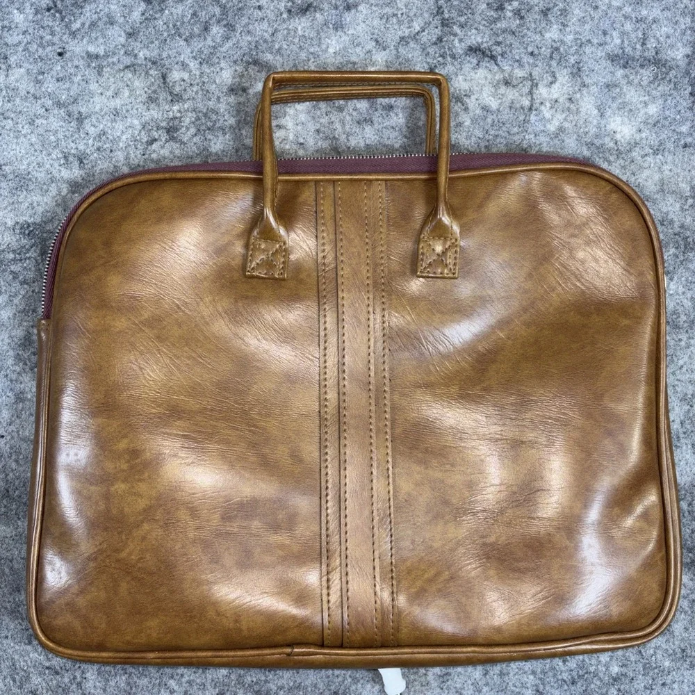 Vintage Airway Industries Portfolio Briefcase Light Brown Leather Travel Bag Zip